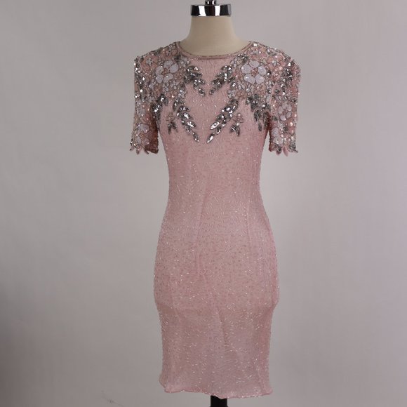 Vtg Stenay NWOT Pink Sequin Beaded Rhinestone Party Cocktail Wedding Dress S - Picture 5 of 13